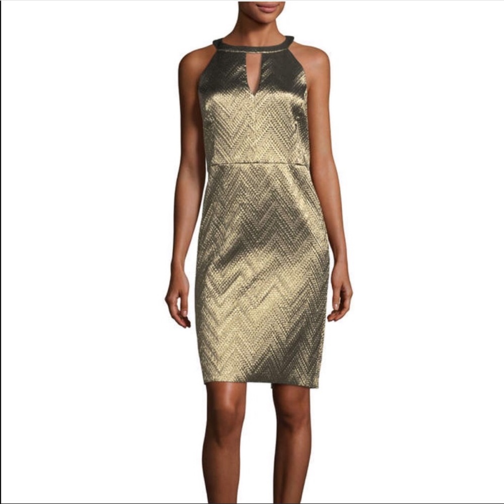 Trina Turk Metallic Zigzag Jacquard Cocktail Dress
